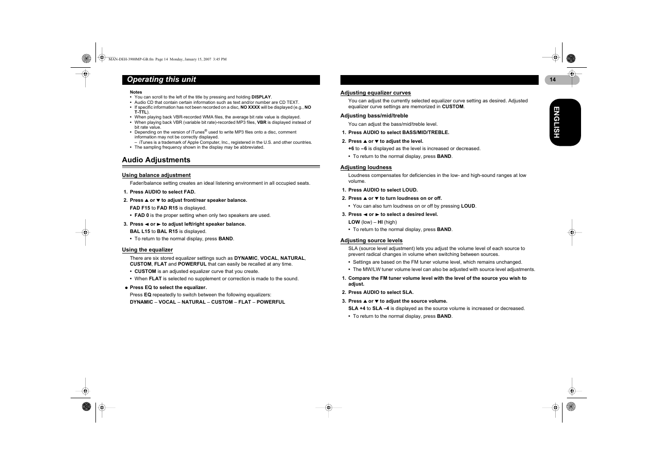 Operating this unit | Pioneer DEH-3900MP User Manual | Page 14 / 20
