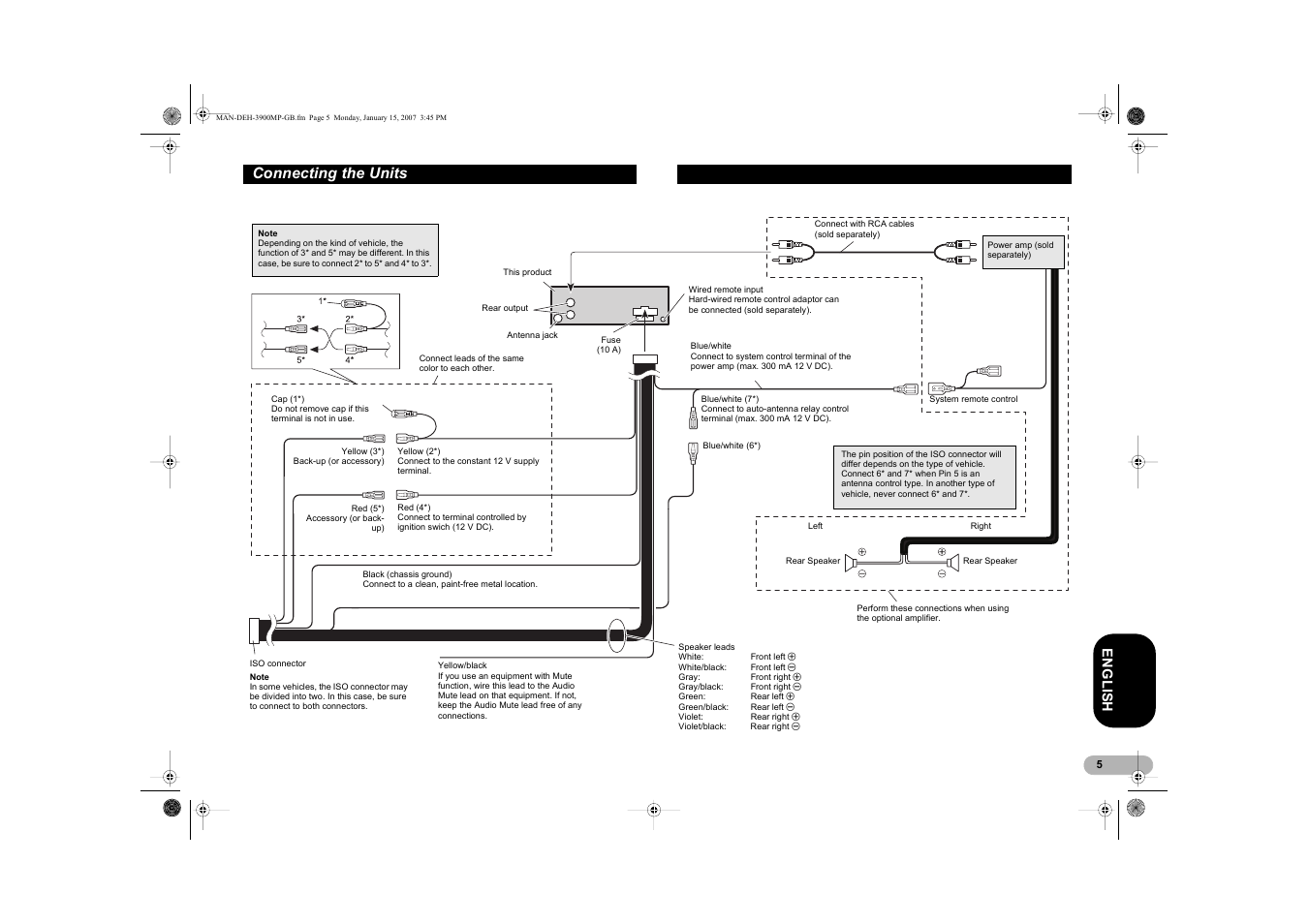Connecting the units, En g l is h | Pioneer DEH-3900MP User Manual | Page 5 / 20