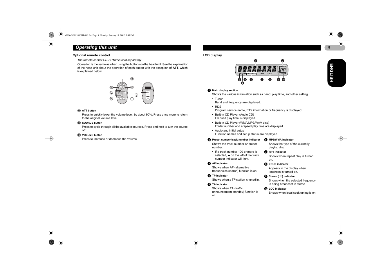 Operating this unit | Pioneer DEH-3900MP User Manual | Page 8 / 20
