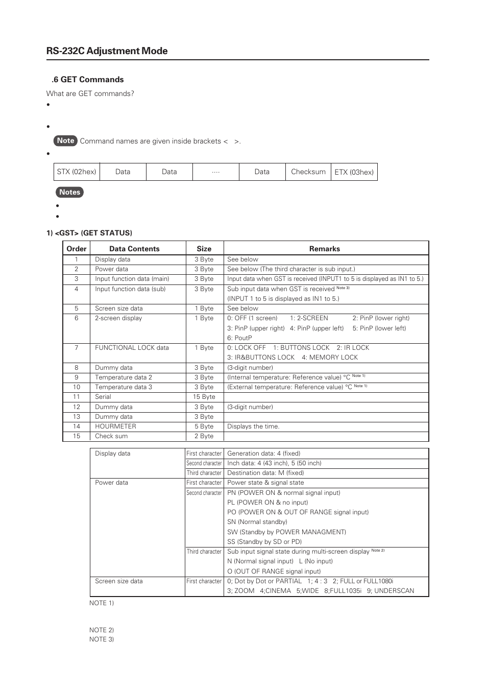 6 get commands | Pioneer PDP-505CMX Plasma Display Panel RS-232 User Manual | Page 12 / 22