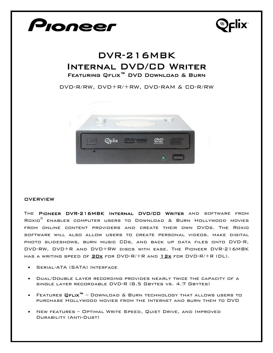 Pioneer DVR-216MBK User Manual | 2 pages