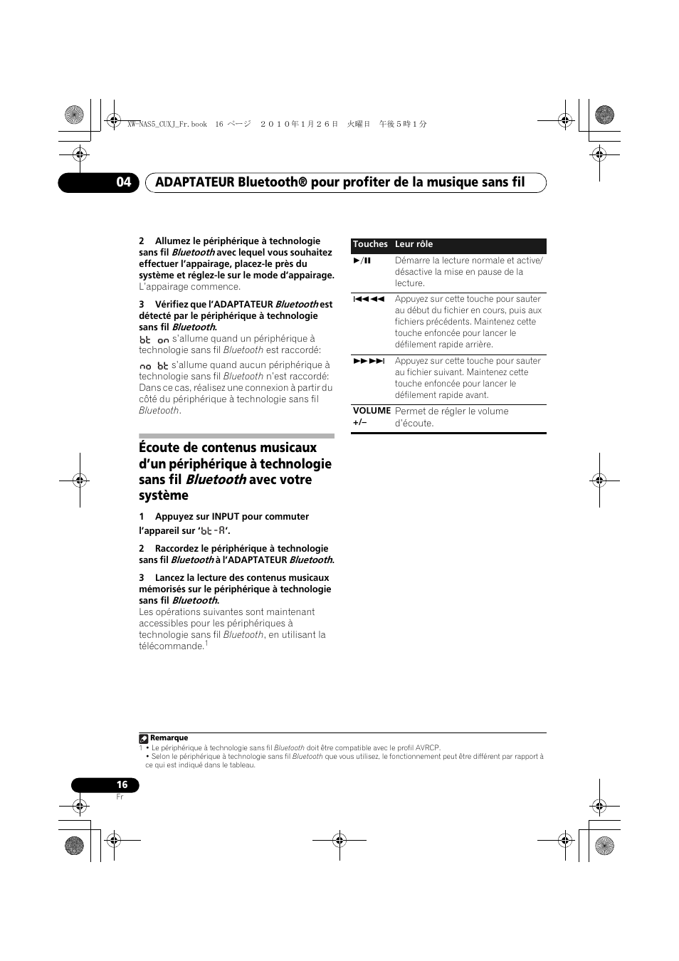 Bluetooth, Avec votre système | Pioneer XW-NAS5 User Manual | Page 40 / 80