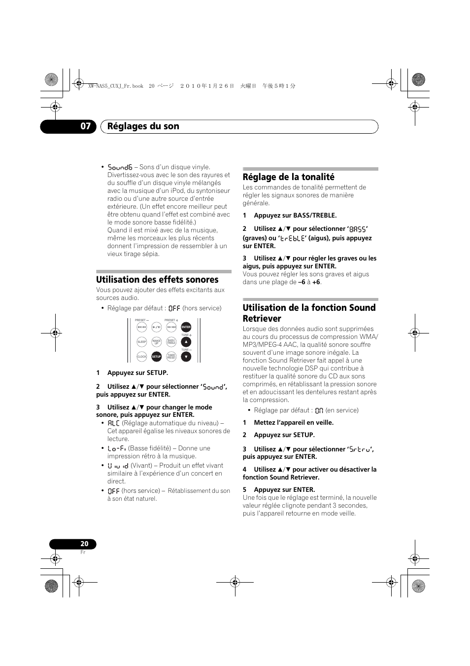 Utilisation des effets sonores, Réglage de la tonalité, Utilisation de la fonction sound retriever | Réglages du son 07 | Pioneer XW-NAS5 User Manual | Page 44 / 80