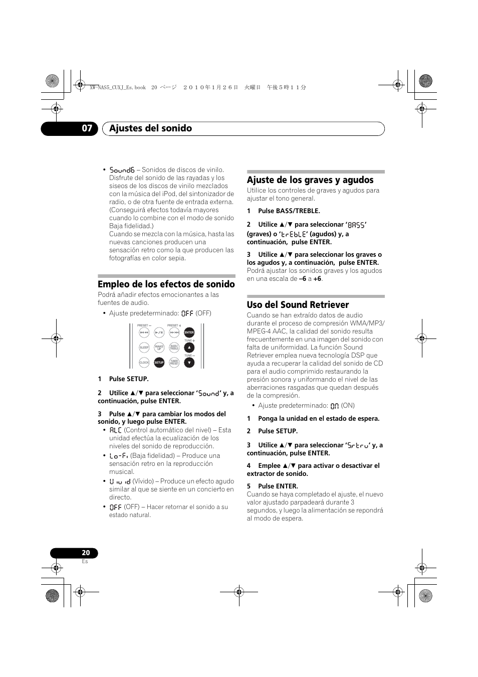 Empleo de los efectos de sonido, Ajuste de los graves y agudos, Uso del sound retriever | Ajustes del sonido 07 | Pioneer XW-NAS5 User Manual | Page 68 / 80