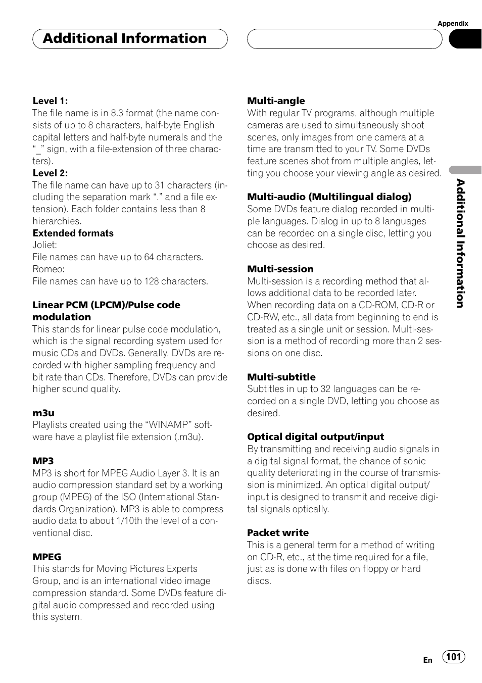 Additional information | Pioneer AVH-P5900D User Manual | Page 101 / 106