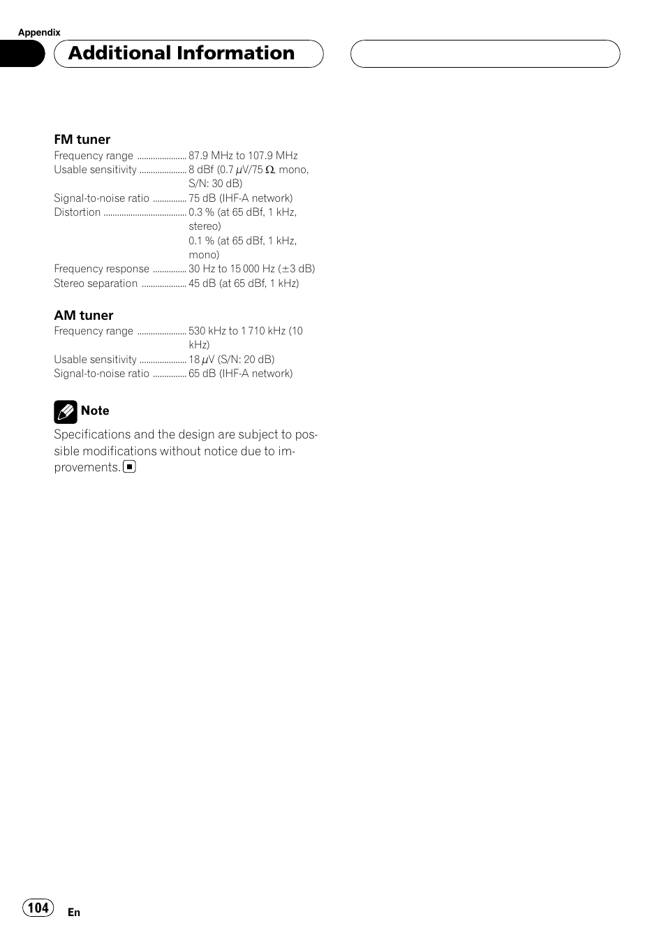 Additional information | Pioneer AVH-P5900D User Manual | Page 104 / 106