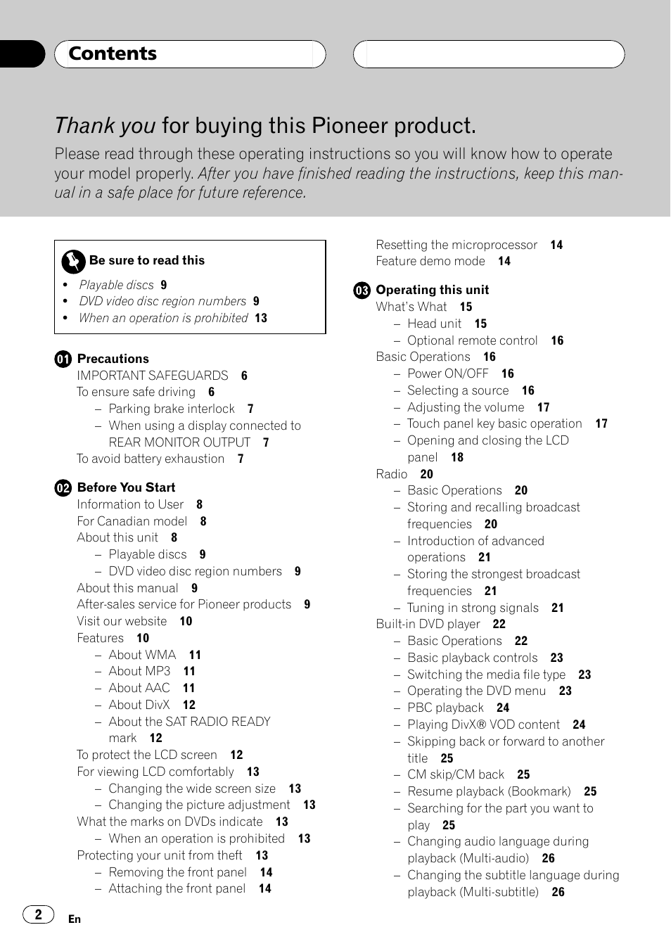 Pioneer AVH-P5900D User Manual | Page 2 / 106
