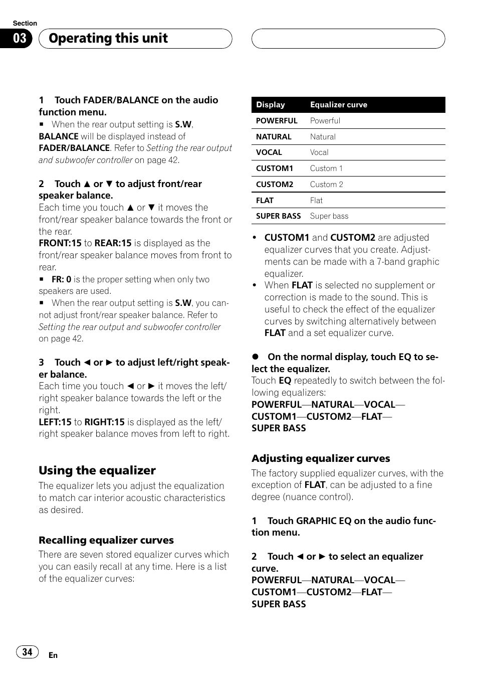 Using the equalizer 34, Operating this unit, Using the equalizer | Pioneer AVH-P5900D User Manual | Page 34 / 106