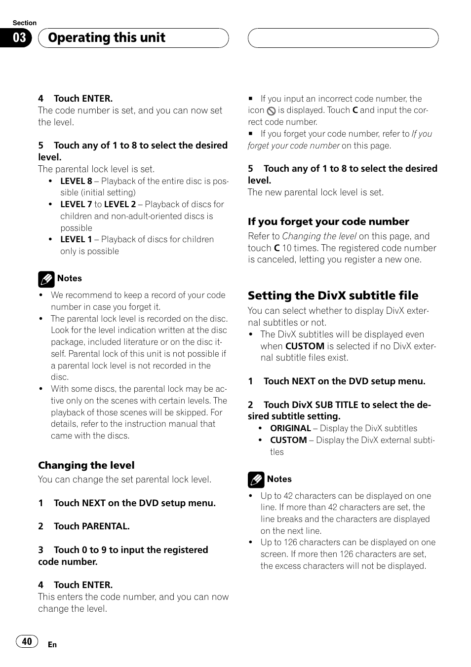 Setting the divx subtitle file 40, Operating this unit, Setting the divx subtitle file | Pioneer AVH-P5900D User Manual | Page 40 / 106