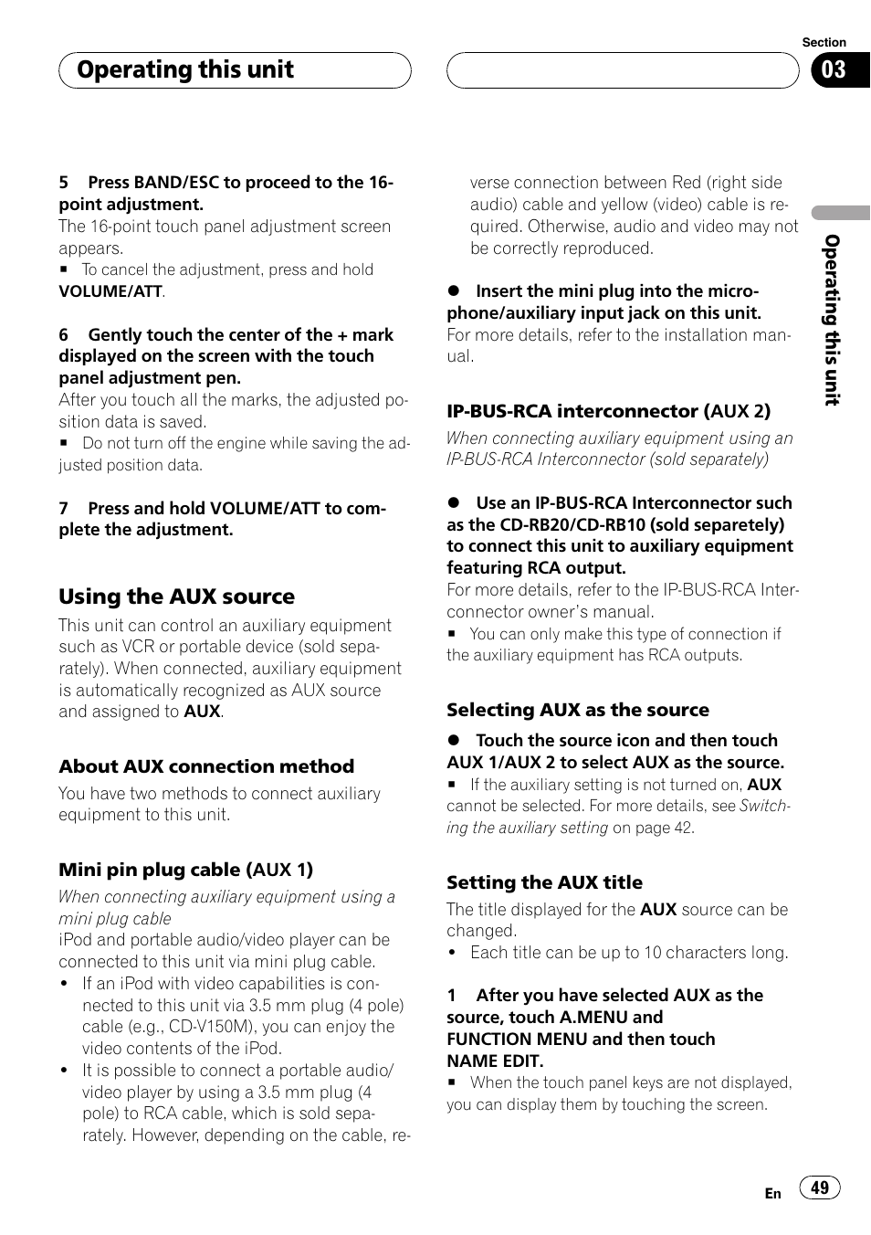 Using the aux source 49, Operating this unit, Using the aux source | Pioneer AVH-P5900D User Manual | Page 49 / 106