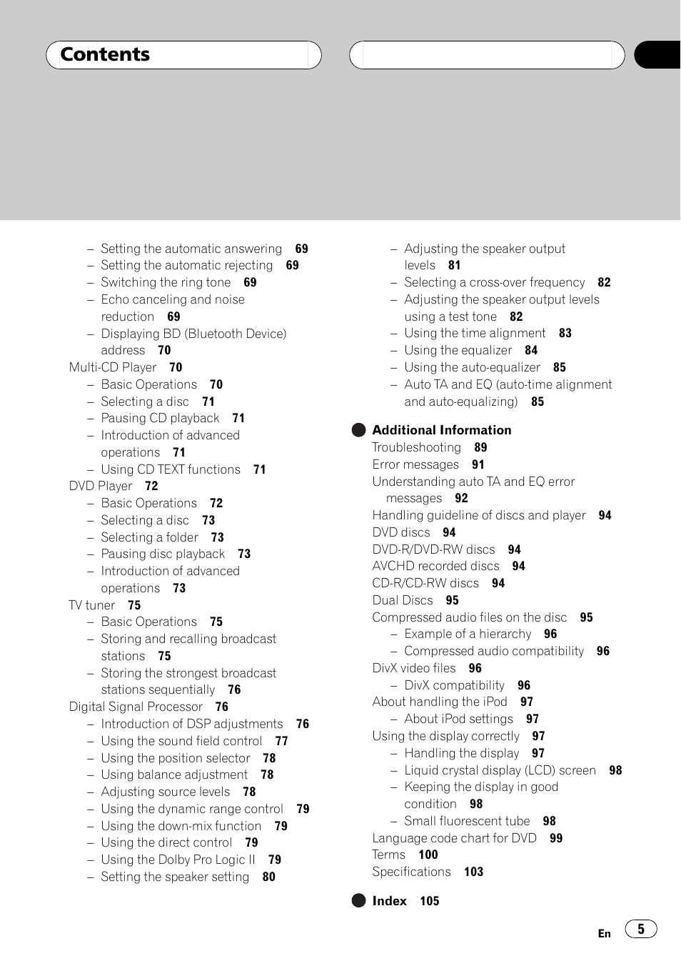 Pioneer AVH-P5900D User Manual | Page 5 / 106
