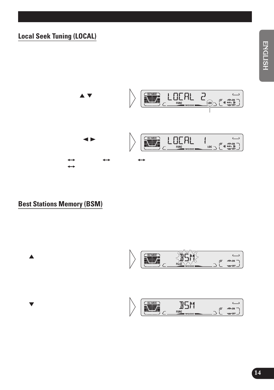 Tuner operation, Local seek tuning (local), Best stations memory (bsm) | Pioneer DEH-P4150 User Manual | Page 15 / 128