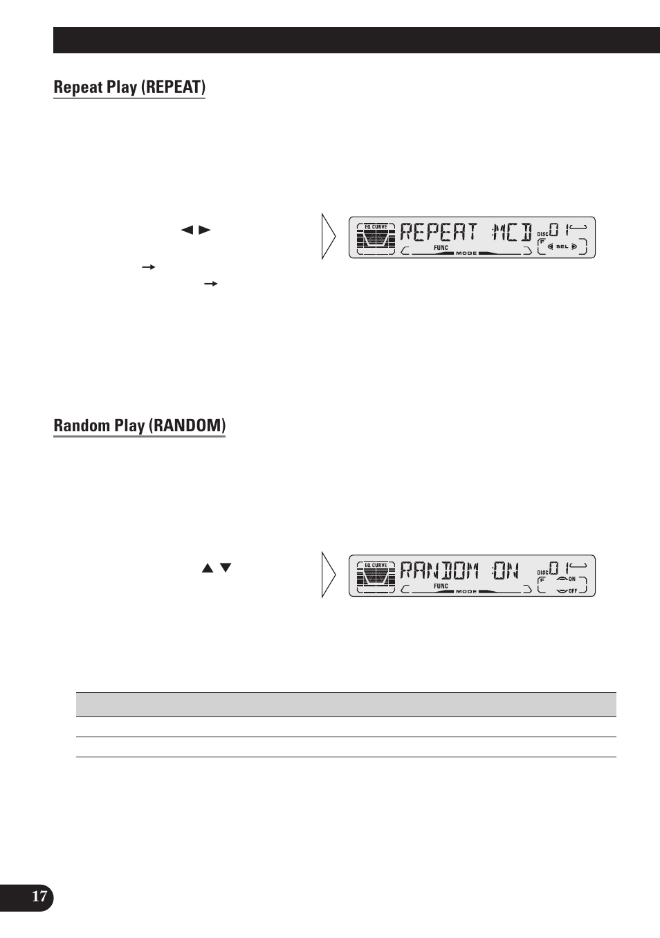 Using multi-cd players, Repeat play (repeat), Random play (random) | Pioneer DEH-P4150 User Manual | Page 18 / 128