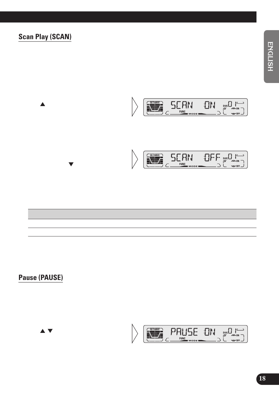 Scan play (scan), Pause (pause), A title (english) | Pioneer DEH-P4150 User Manual | Page 19 / 128