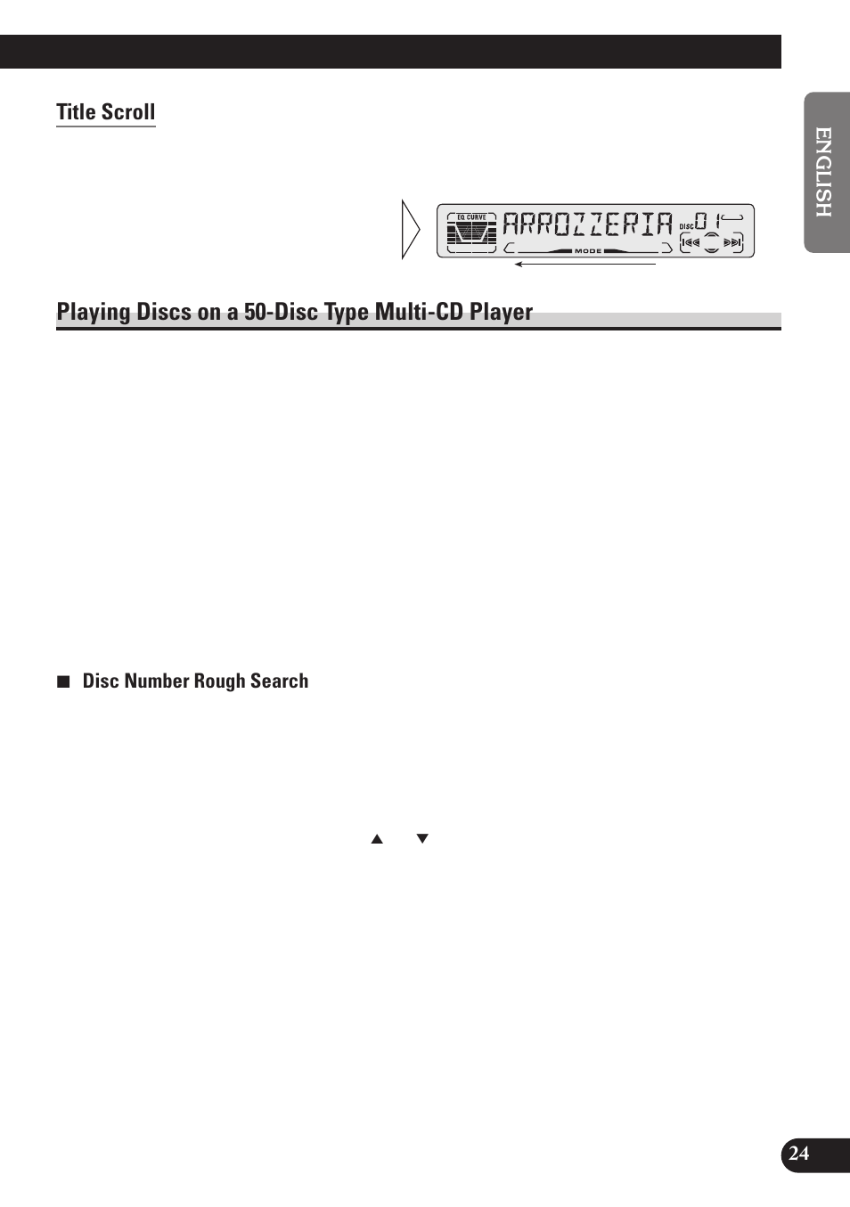 Title scroll, Playing discs on a 50-disc type, Multi-cd player | Playing discs on a 50-disc type multi-cd player | Pioneer DEH-P4150 User Manual | Page 25 / 128