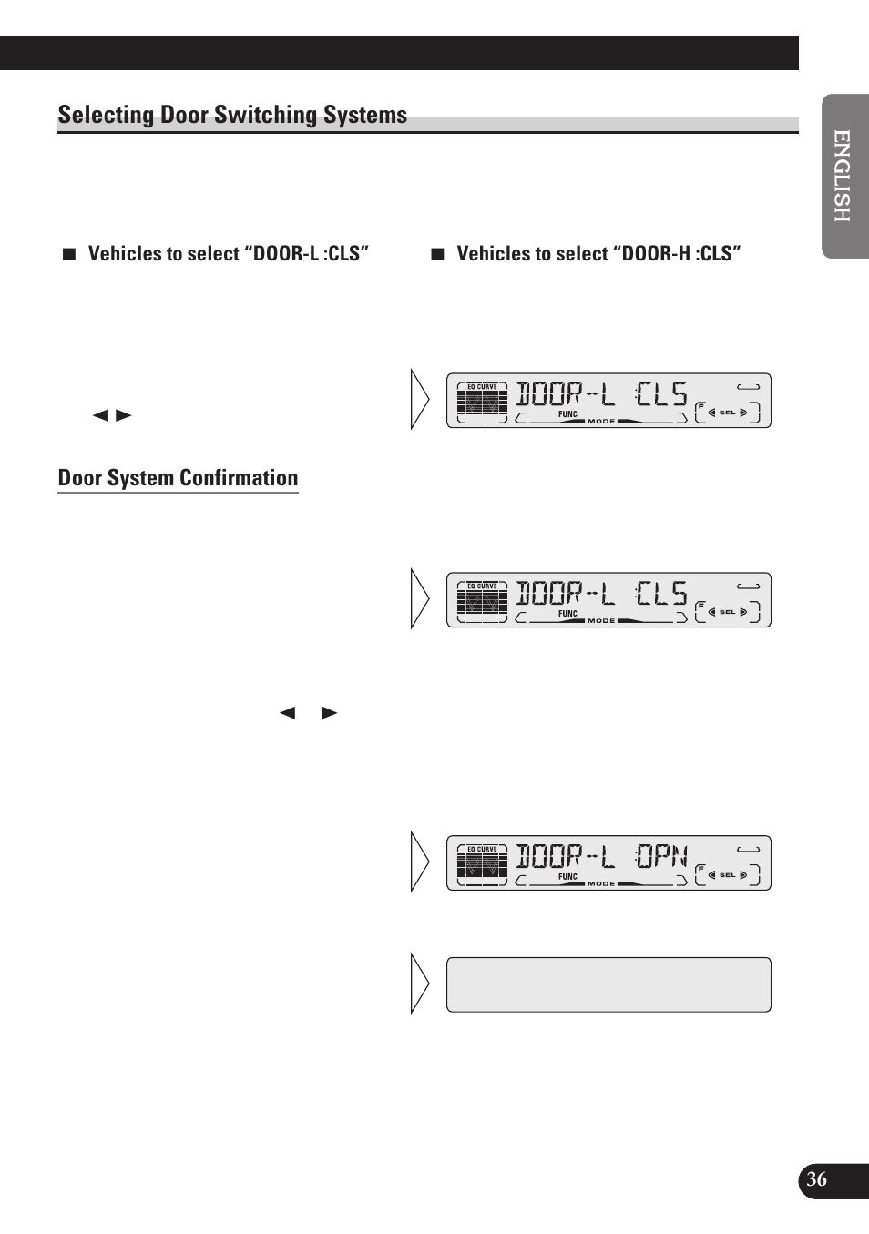 Selecting door switching systems, Door system confirmation, A title (english) | Pioneer DEH-P4150 User Manual | Page 37 / 128