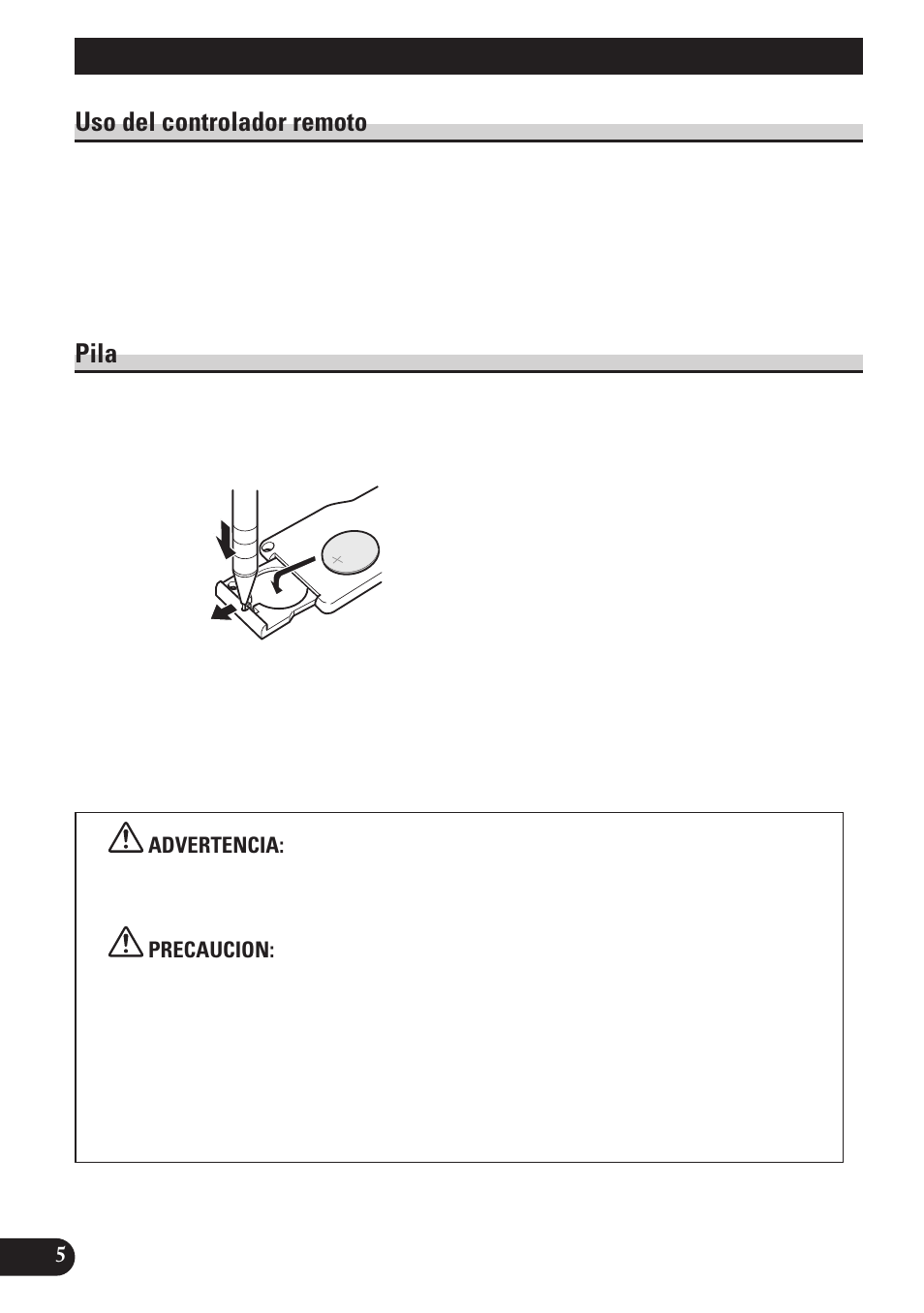 Controlador remoto y cuidado, Uso del controlador remoto, Pila | Pioneer DEH-P4150 User Manual | Page 48 / 128