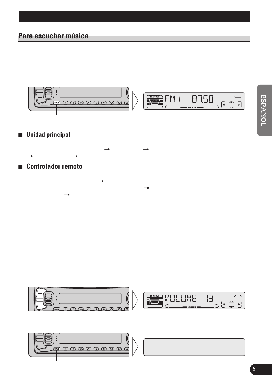Operación básica, Para escuchar música, Controlador remoto | Pioneer DEH-P4150 User Manual | Page 49 / 128