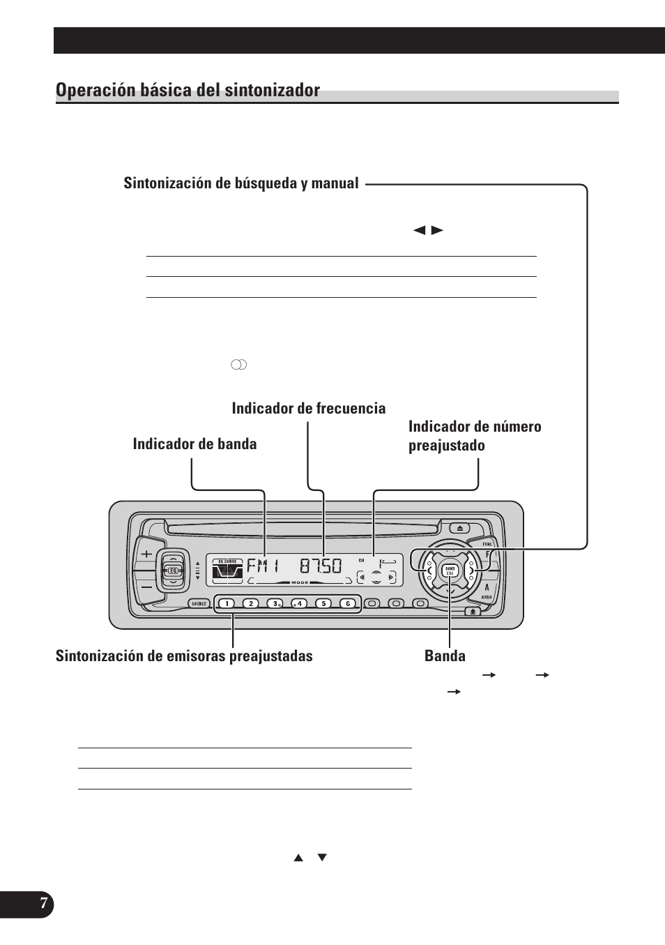 Operación básica del sintonizador, Sintonización de búsqueda y manual, Sintonización de emisoras preajustadas | Banda, Operación básica | Pioneer DEH-P4150 User Manual | Page 50 / 128