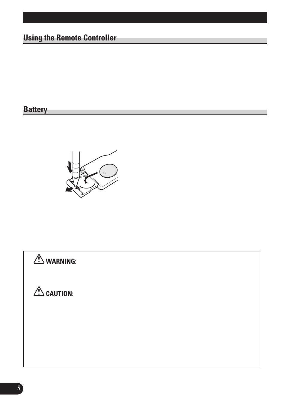Remote controller and care, Using the remote controller, Battery | Pioneer DEH-P4150 User Manual | Page 6 / 128