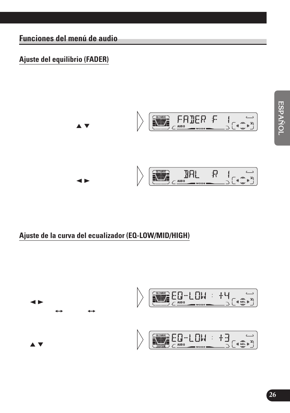 Funciones del menú de audio, Ajuste del equilibrio (fader) | Pioneer DEH-P4150 User Manual | Page 69 / 128