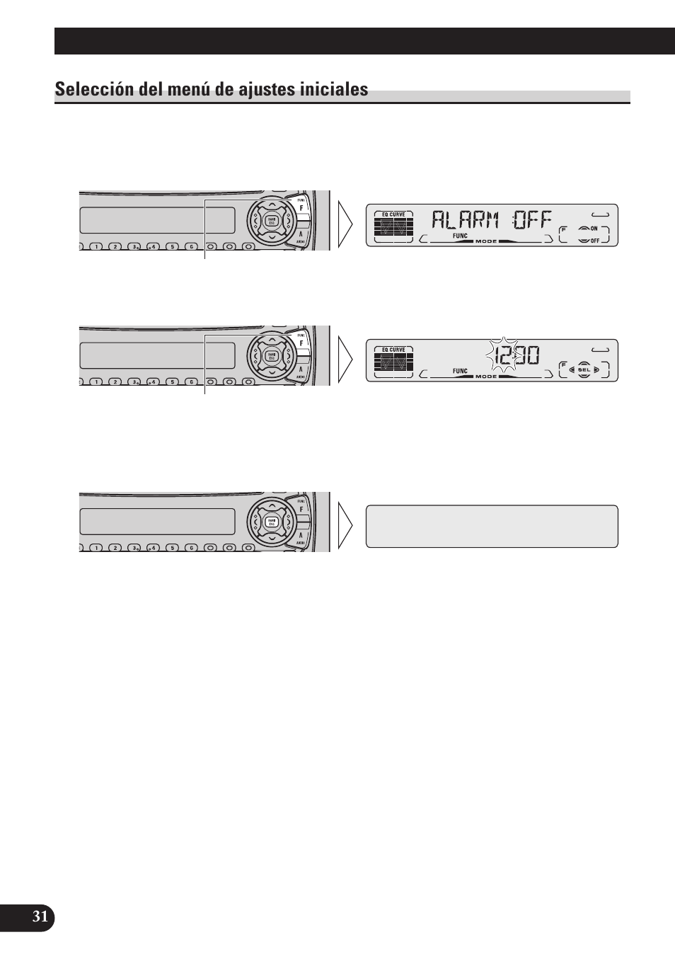 Ajustes iniciales, Selección del menú de ajustes iniciales | Pioneer DEH-P4150 User Manual | Page 74 / 128