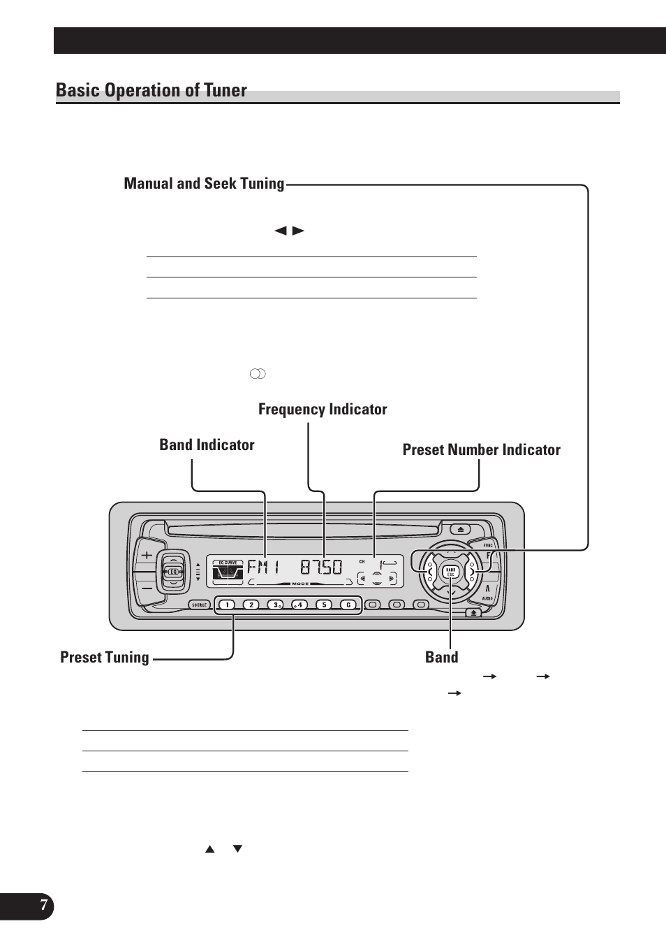 Basic operation of tuner, Manual and seek tuning, Preset tuning | Band, Basic operation | Pioneer DEH-P4150 User Manual | Page 8 / 128