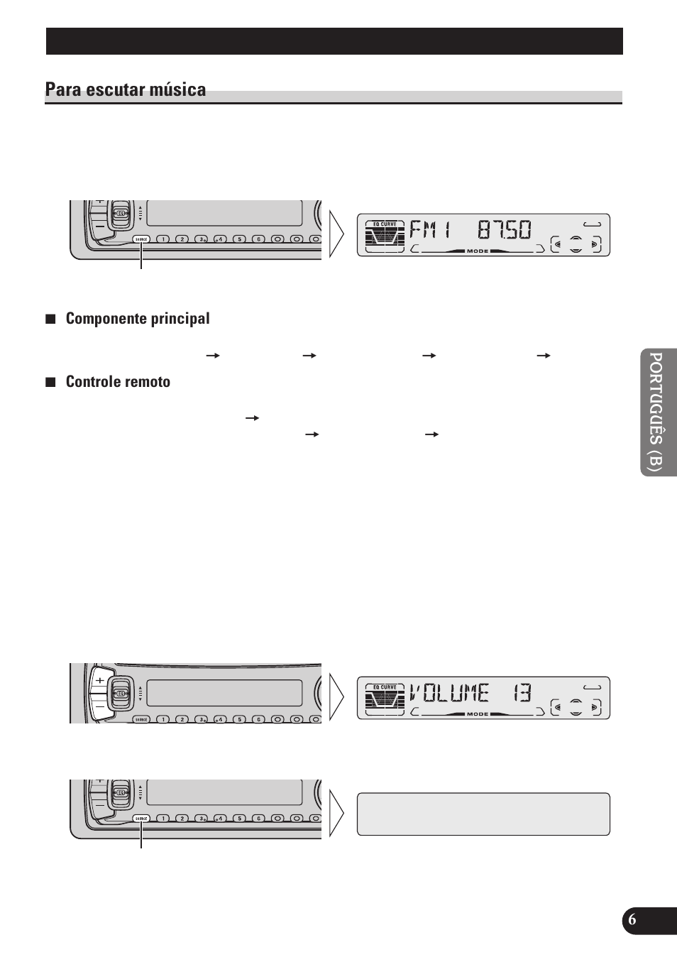 Operações básicas, Para escutar música | Pioneer DEH-P4150 User Manual | Page 91 / 128
