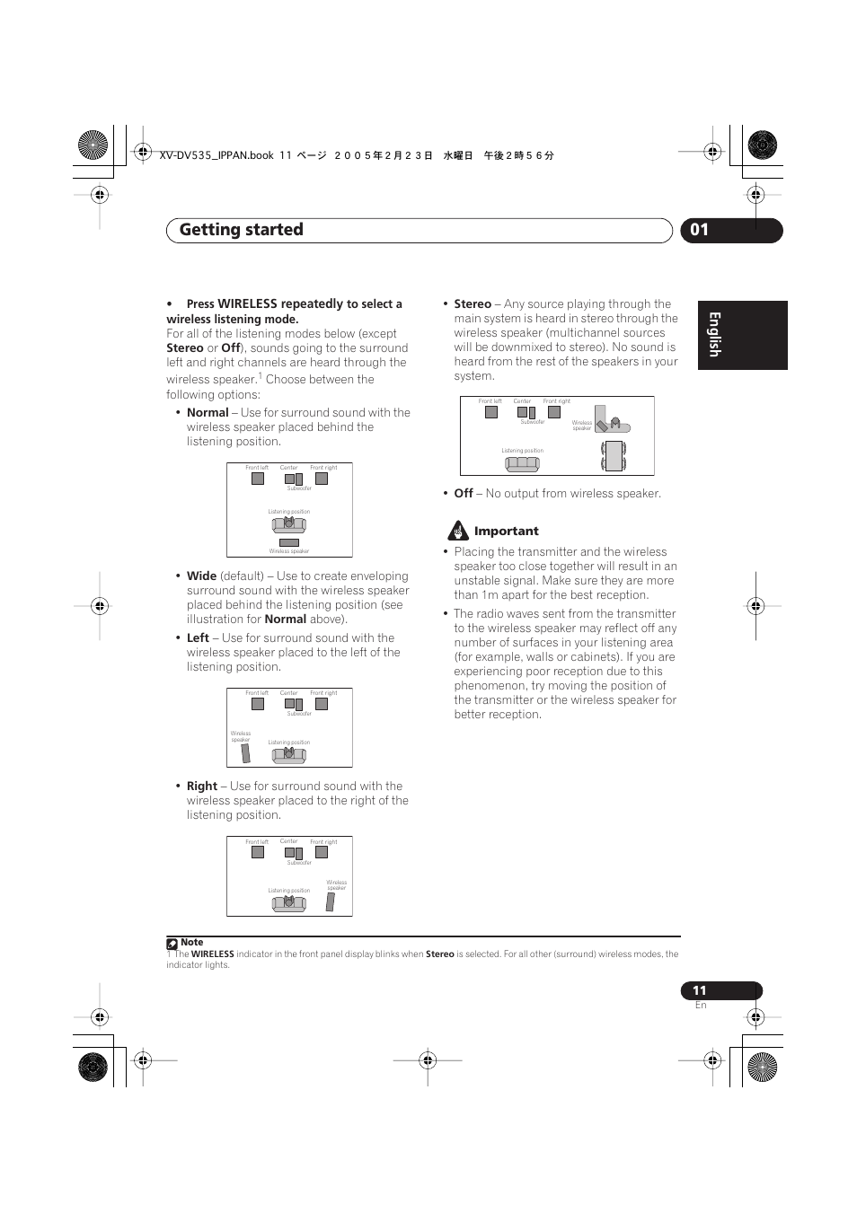 Getting started 01, English | Pioneer XV-DV535 User Manual | Page 11 / 109