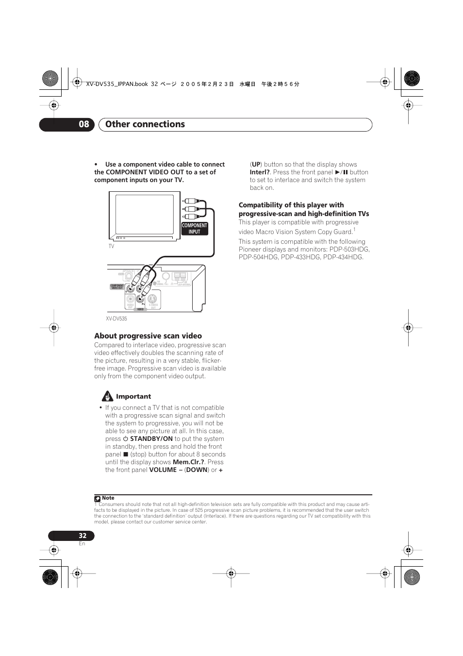 About progressive scan video, Other connections 08 | Pioneer XV-DV535 User Manual | Page 32 / 109