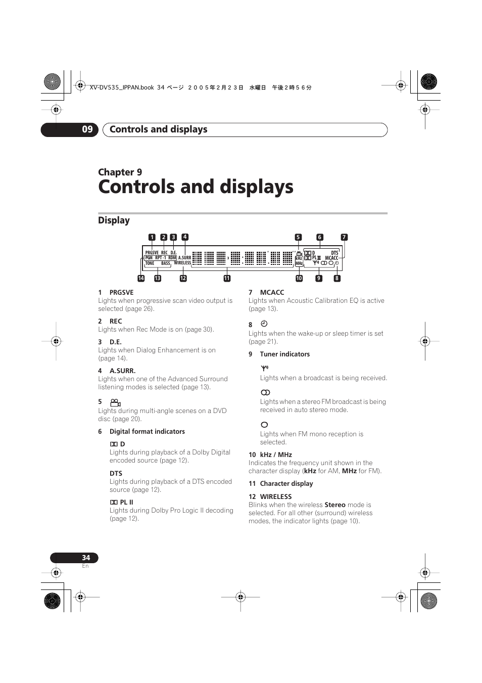 09 controls and displays, Display, Controls and displays | Controls and displays 09, Chapter 9 | Pioneer XV-DV535 User Manual | Page 34 / 109