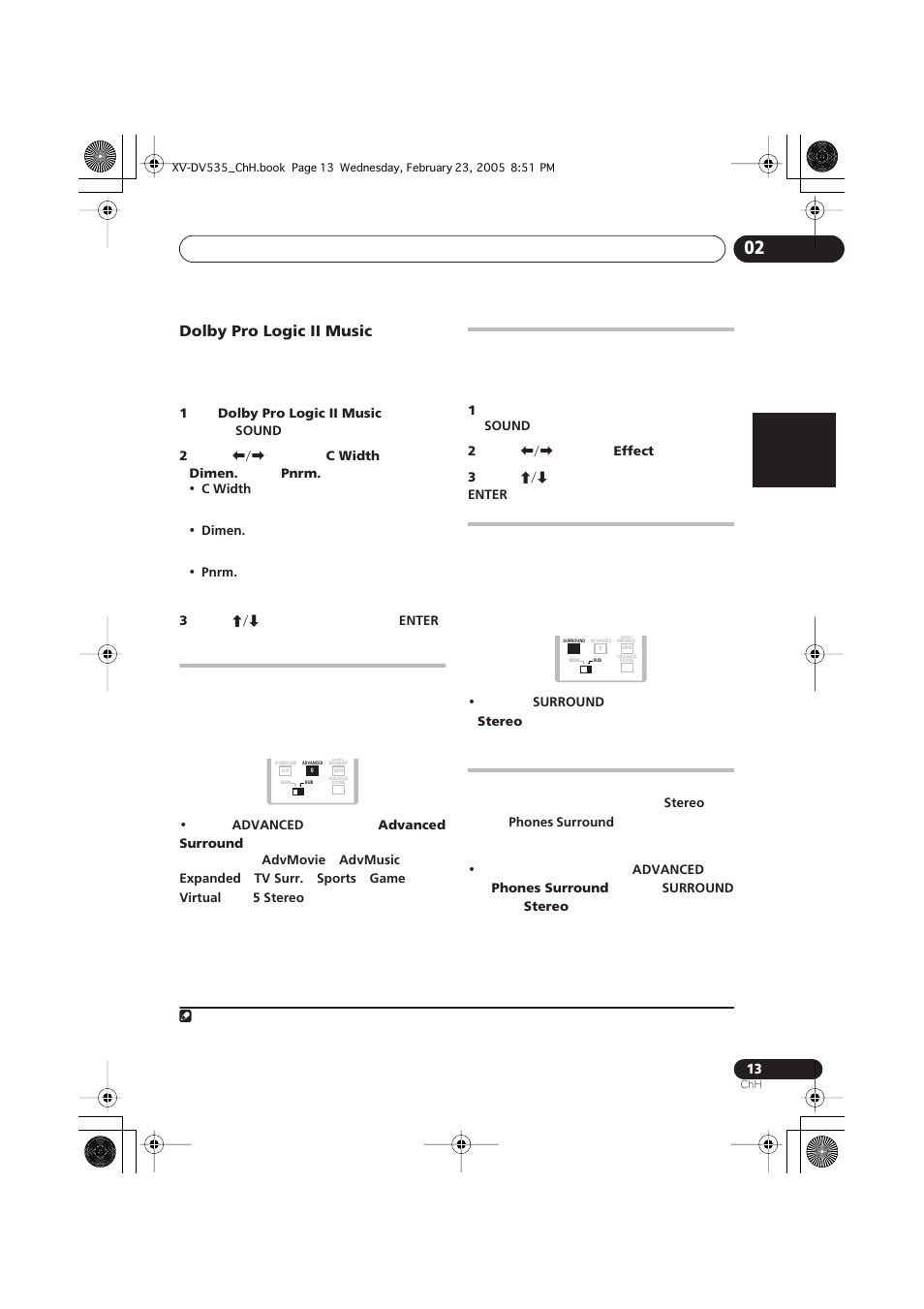 Dolby pro logic ii music | Pioneer XV-DV535 User Manual | Page 67 / 109