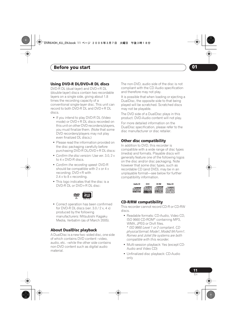 Before you start 01 | Pioneer DVR-540H-S User Manual | Page 11 / 135