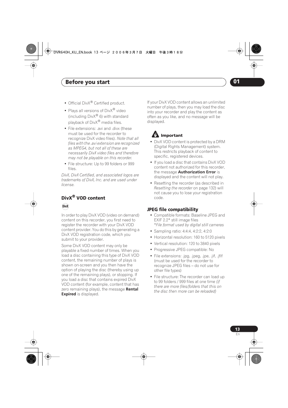 Before you start 01 | Pioneer DVR-540H-S User Manual | Page 13 / 135