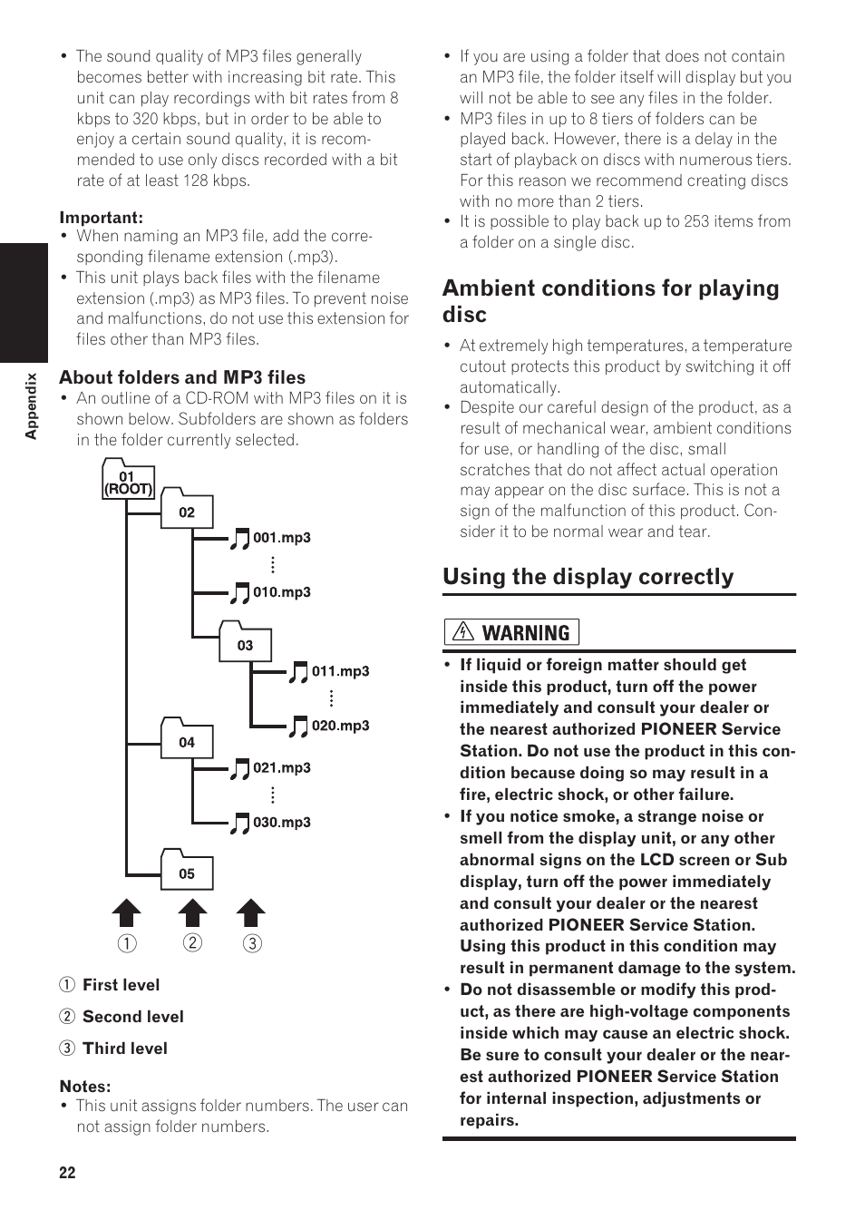 Ambient conditions for playing disc, Using the display correctly | Pioneer AVIC-N1 User Manual | Page 24 / 28