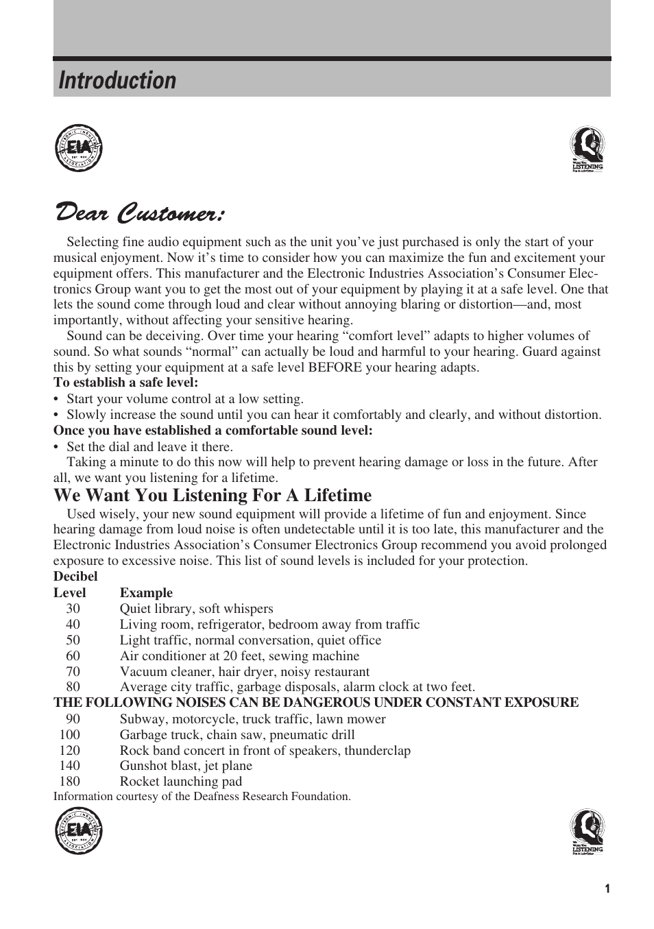 Introduction, We want you listening for a lifetime | Pioneer AVIC-N1 User Manual | Page 3 / 28