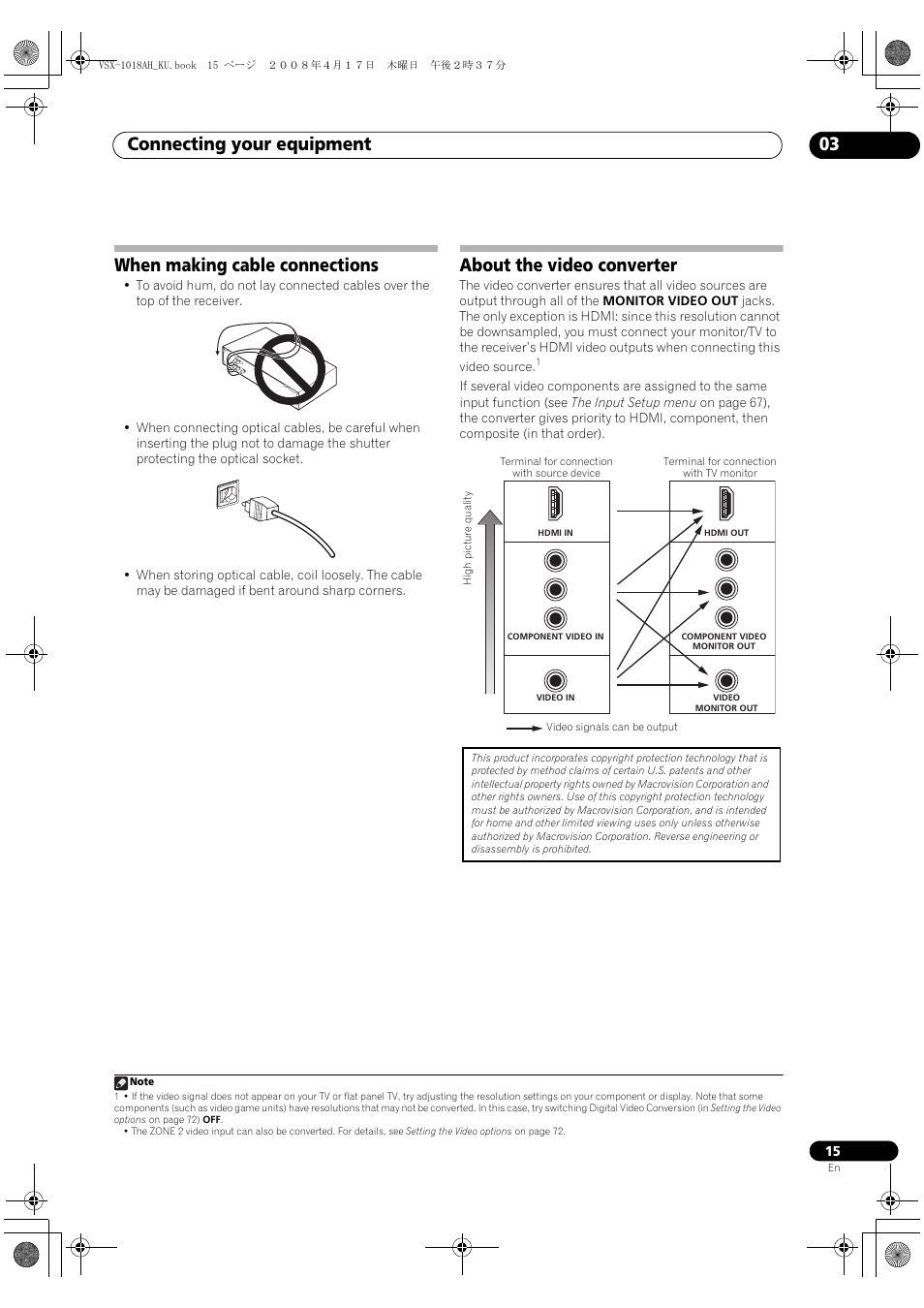 Connecting your equipment 03, When making cable connections, About the video converter | Pioneer VSX-1018AH-K 7 User Manual | Page 15 / 100