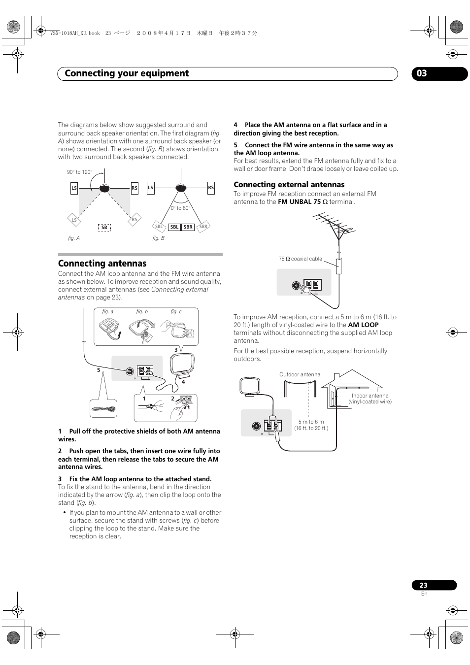 Connecting antennas, Connecting external antennas, Connecting your equipment 03 | Pioneer VSX-1018AH-K 7 User Manual | Page 23 / 100