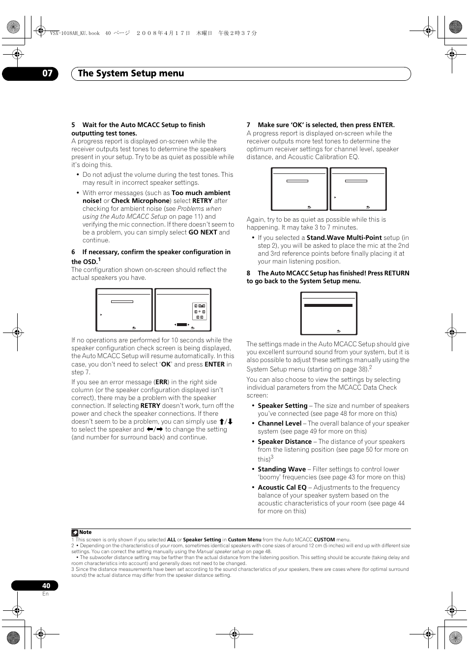 The system setup menu 07 | Pioneer VSX-1018AH-K 7 User Manual | Page 40 / 100