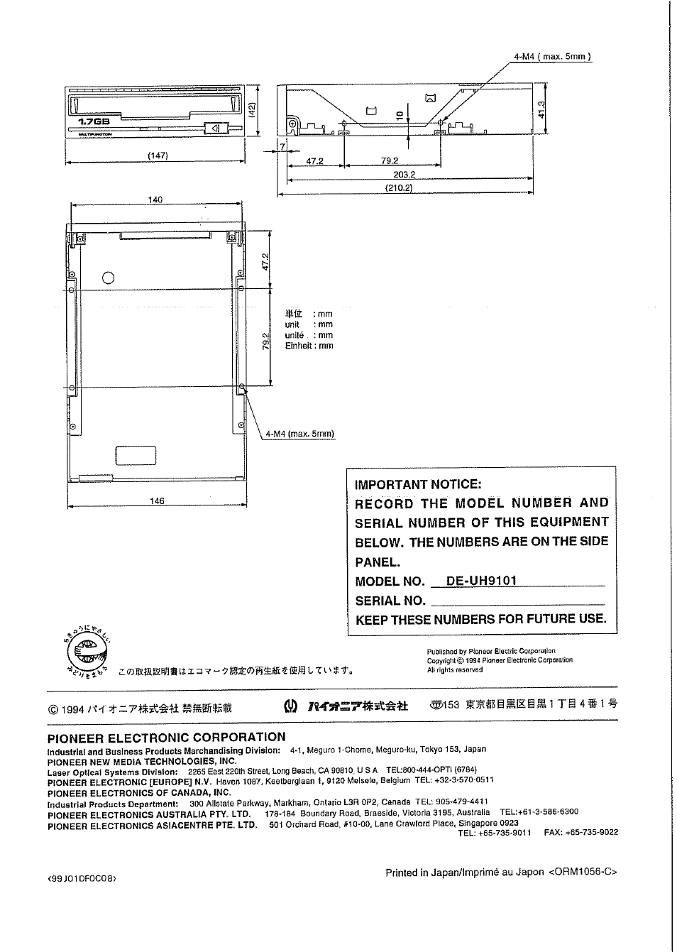 Pioneer DE-UH9101 User Manual | Page 5 / 5