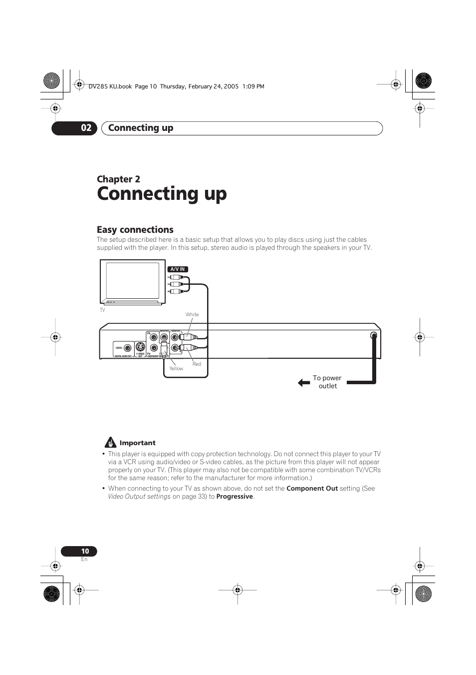 02 connecting up, Easy connections, Connecting up | Connecting up 02, Chapter 2 | Pioneer DV-280-S User Manual | Page 10 / 42