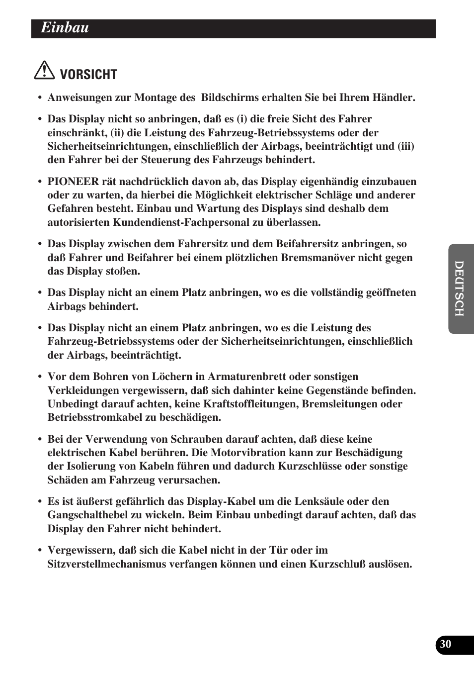Einbau, Vorsicht | Pioneer AVD-W6010 User Manual | Page 103 / 112
