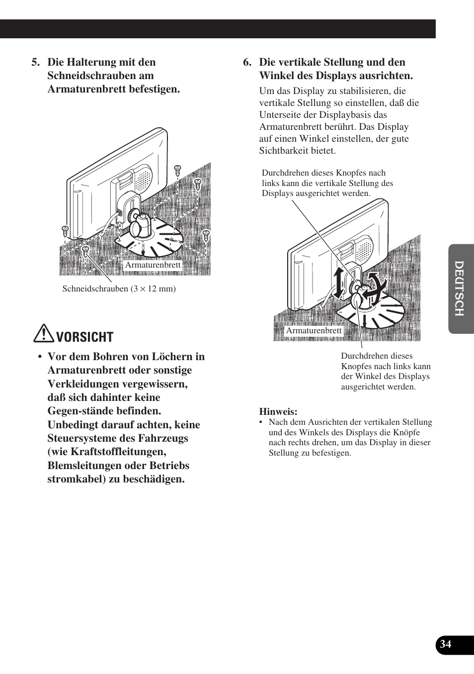 Vorsicht | Pioneer AVD-W6010 User Manual | Page 107 / 112