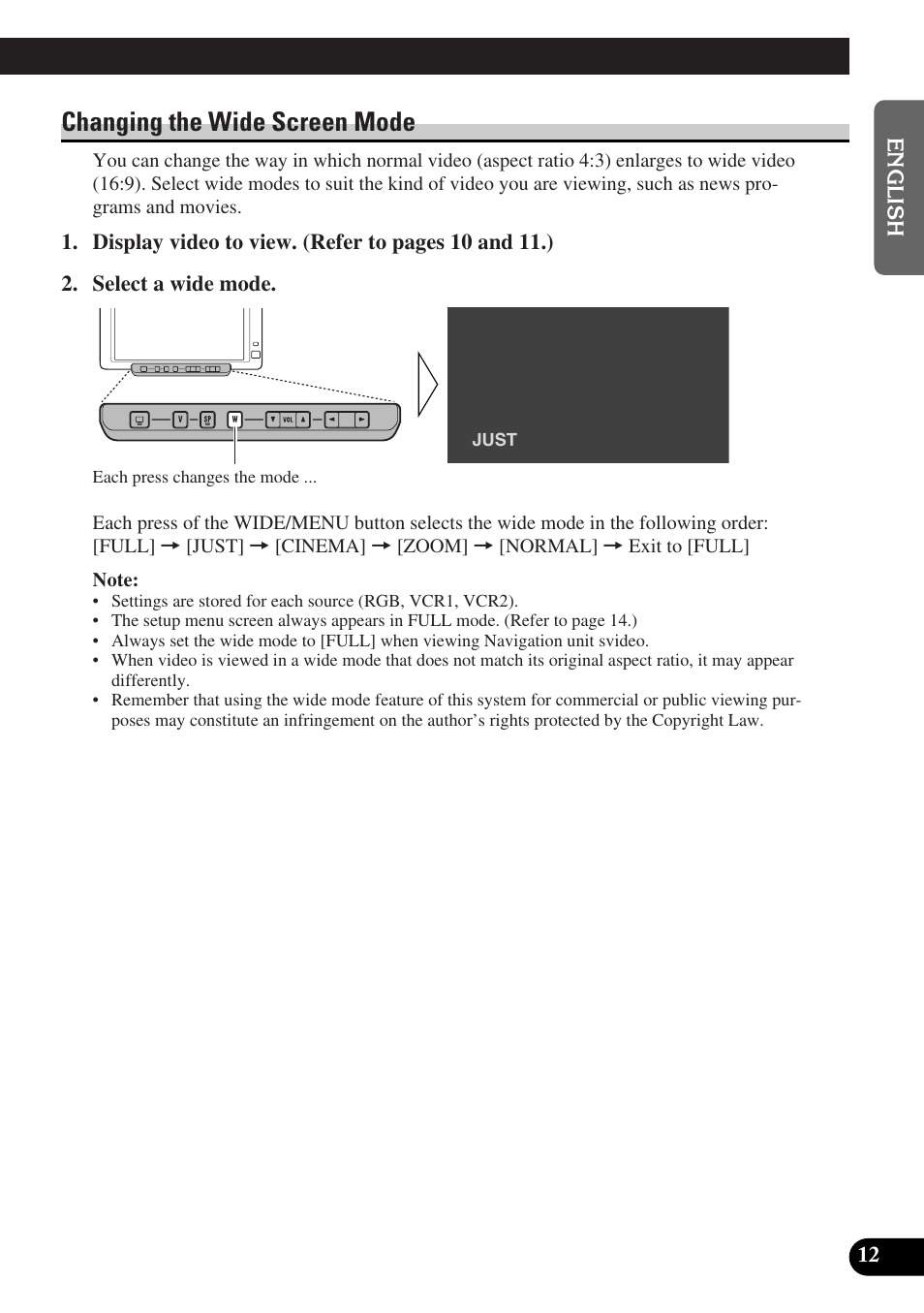 Changing the wide screen mode | Pioneer AVD-W6010 User Manual | Page 13 / 112