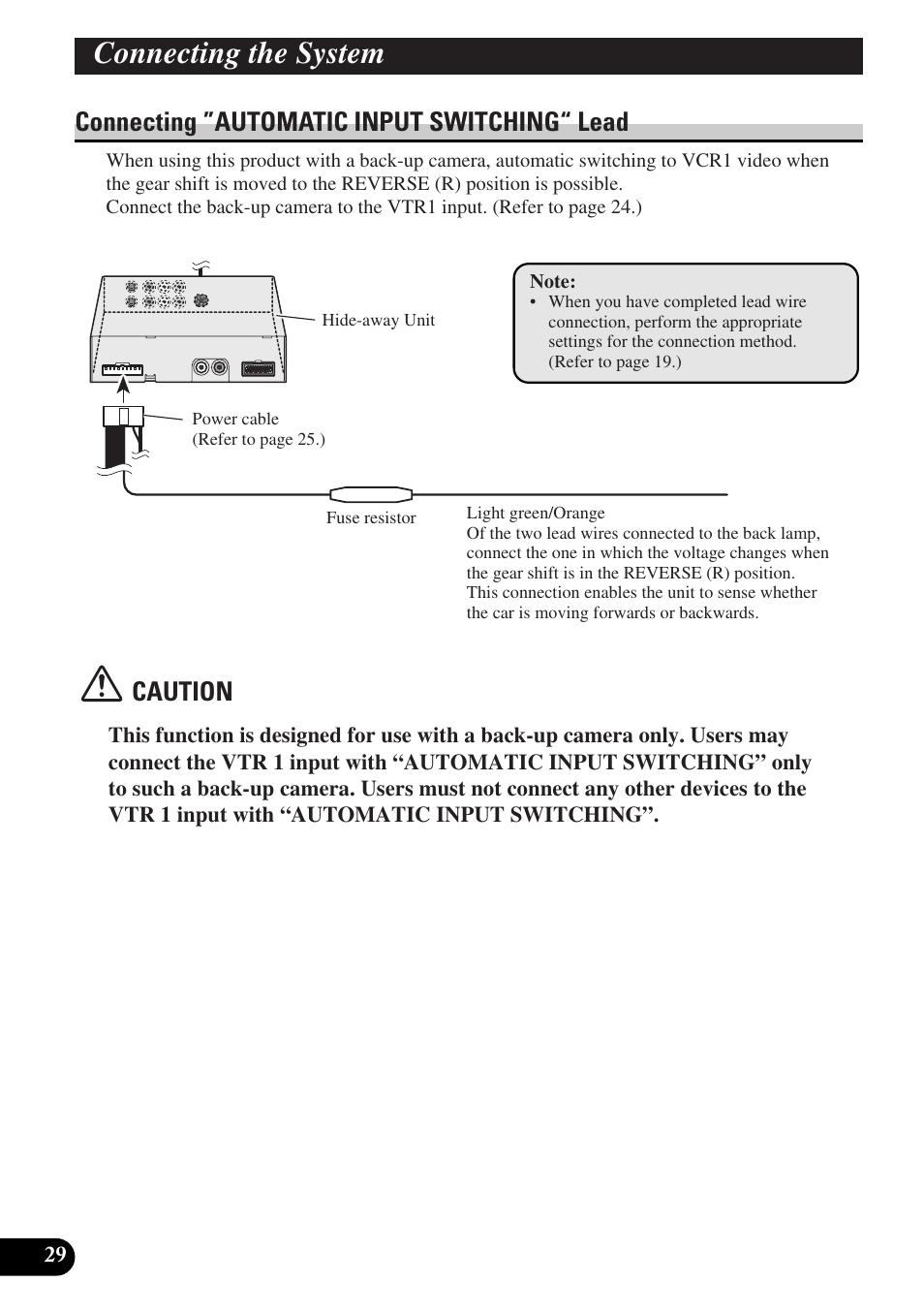 Connecting “automatic input, Switching” lead, Connecting the system | Connecting ”automatic input switching“ lead, Caution | Pioneer AVD-W6010 User Manual | Page 30 / 112