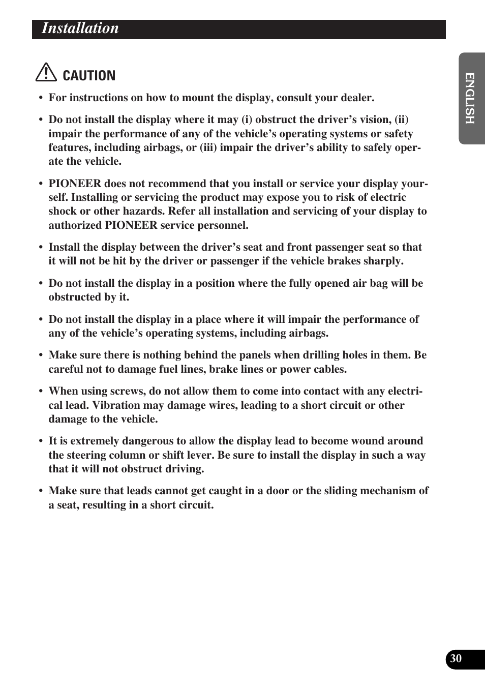 Installation, Caution | Pioneer AVD-W6010 User Manual | Page 31 / 112