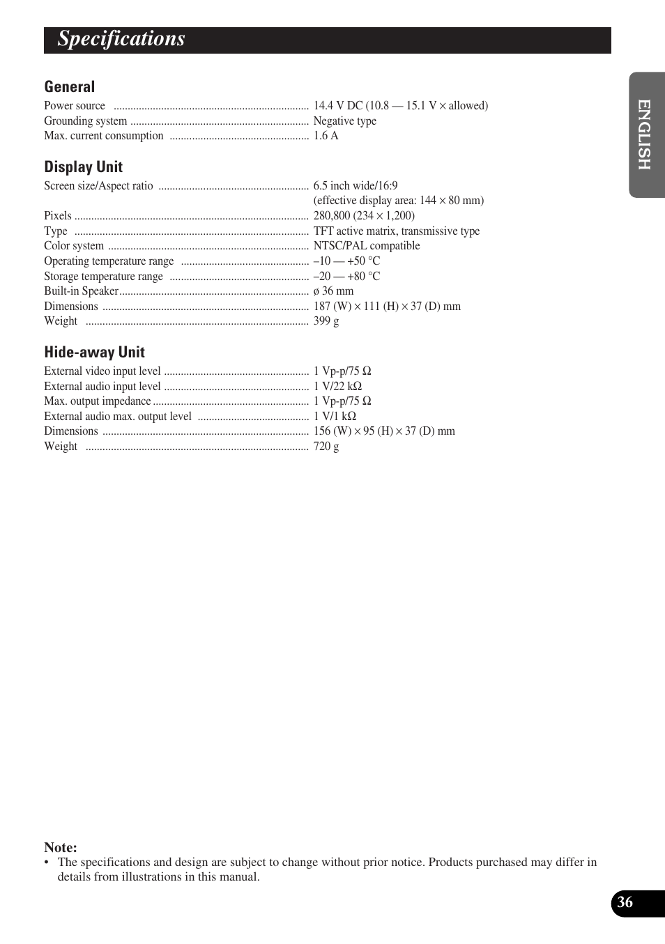 Specifications | Pioneer AVD-W6010 User Manual | Page 37 / 112