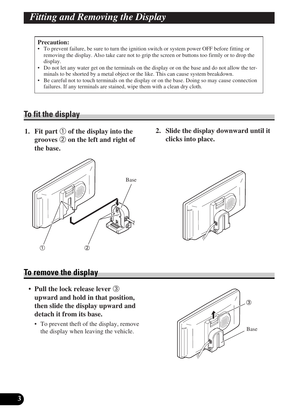 Fitting and removing the display, To fit the display to remove the display | Pioneer AVD-W6010 User Manual | Page 4 / 112