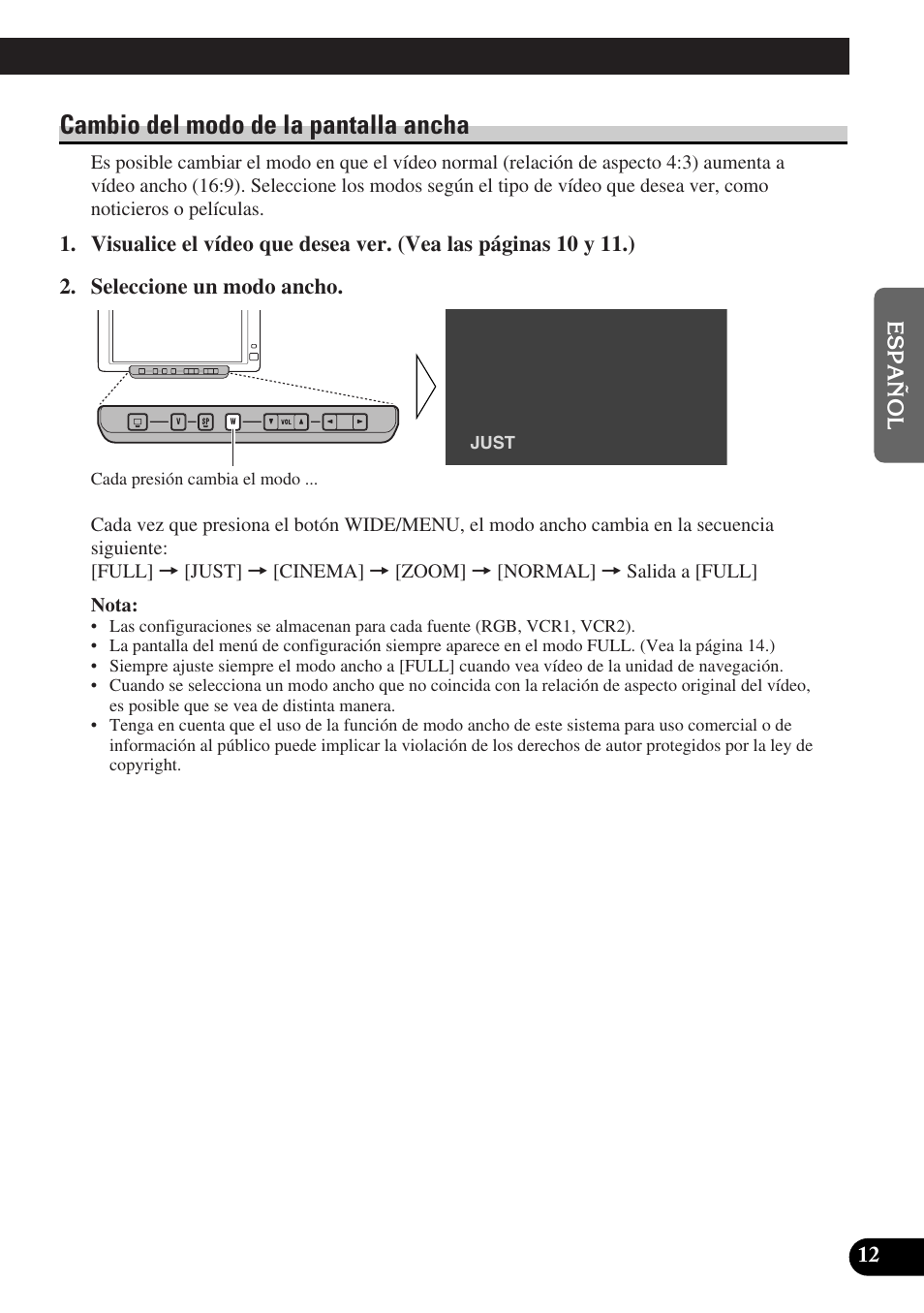 Cambio del modo de la pantalla ancha | Pioneer AVD-W6010 User Manual | Page 49 / 112