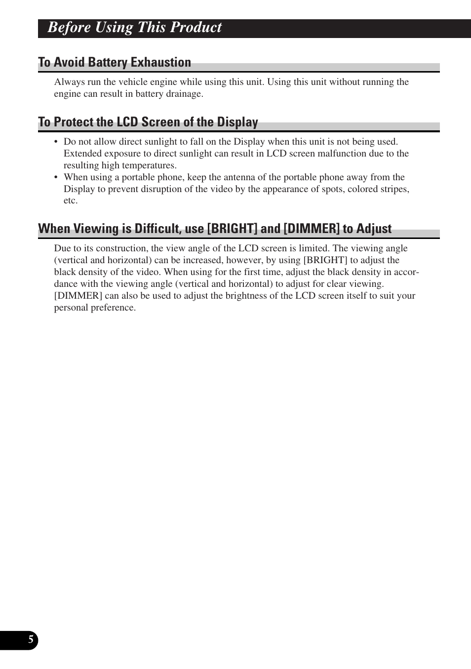 Before using this product, Dimmer] to adjust | Pioneer AVD-W6010 User Manual | Page 6 / 112